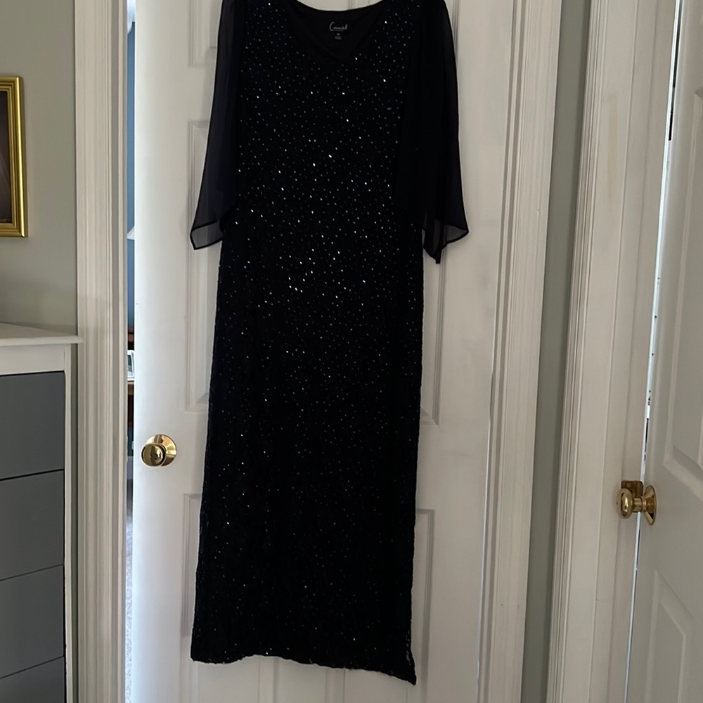 Elegant formal sequined gown in navy color